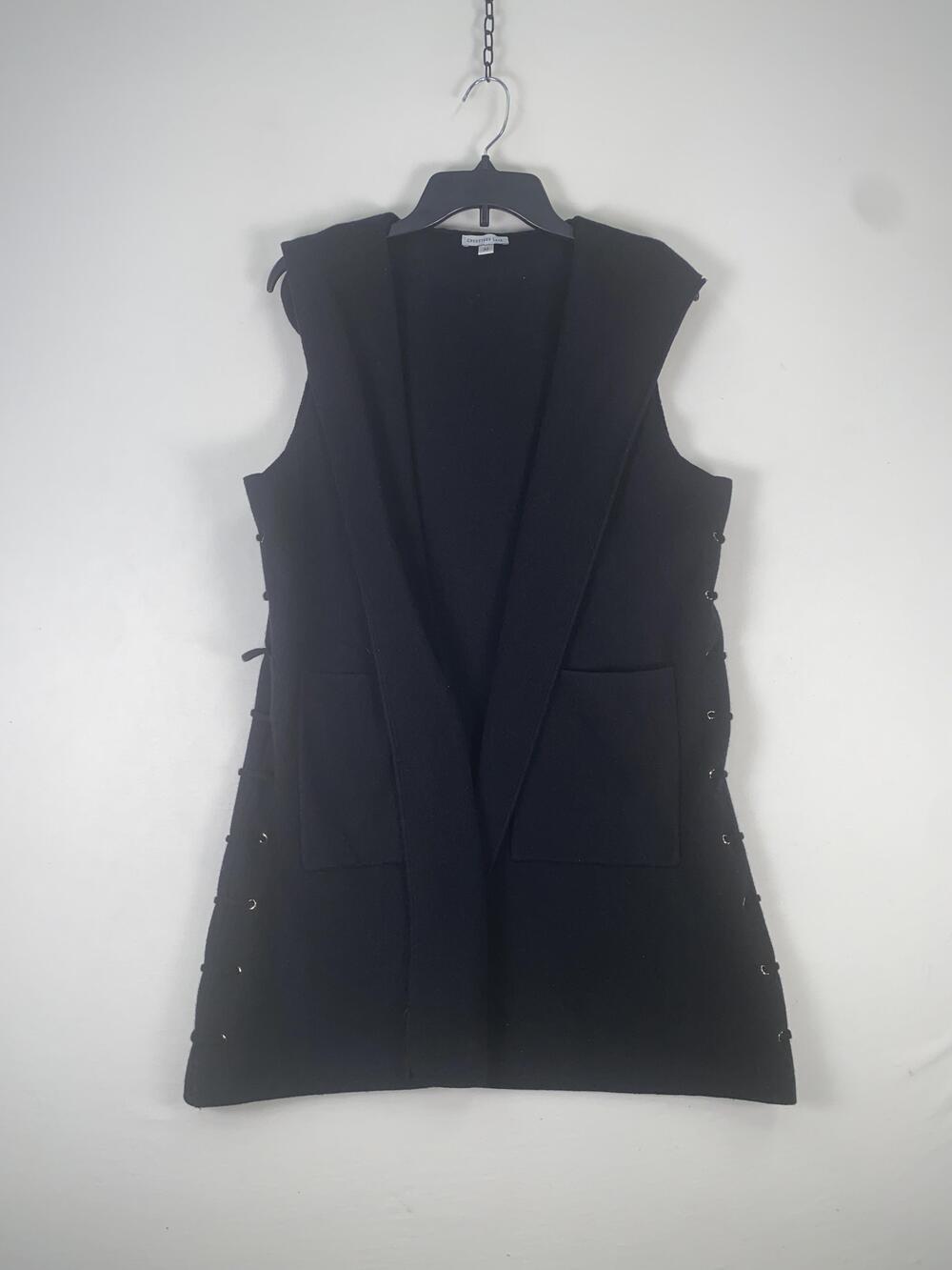 Crosstree Lane Sweater Vest Womens Medium Black Hooded Open Pockets Studded